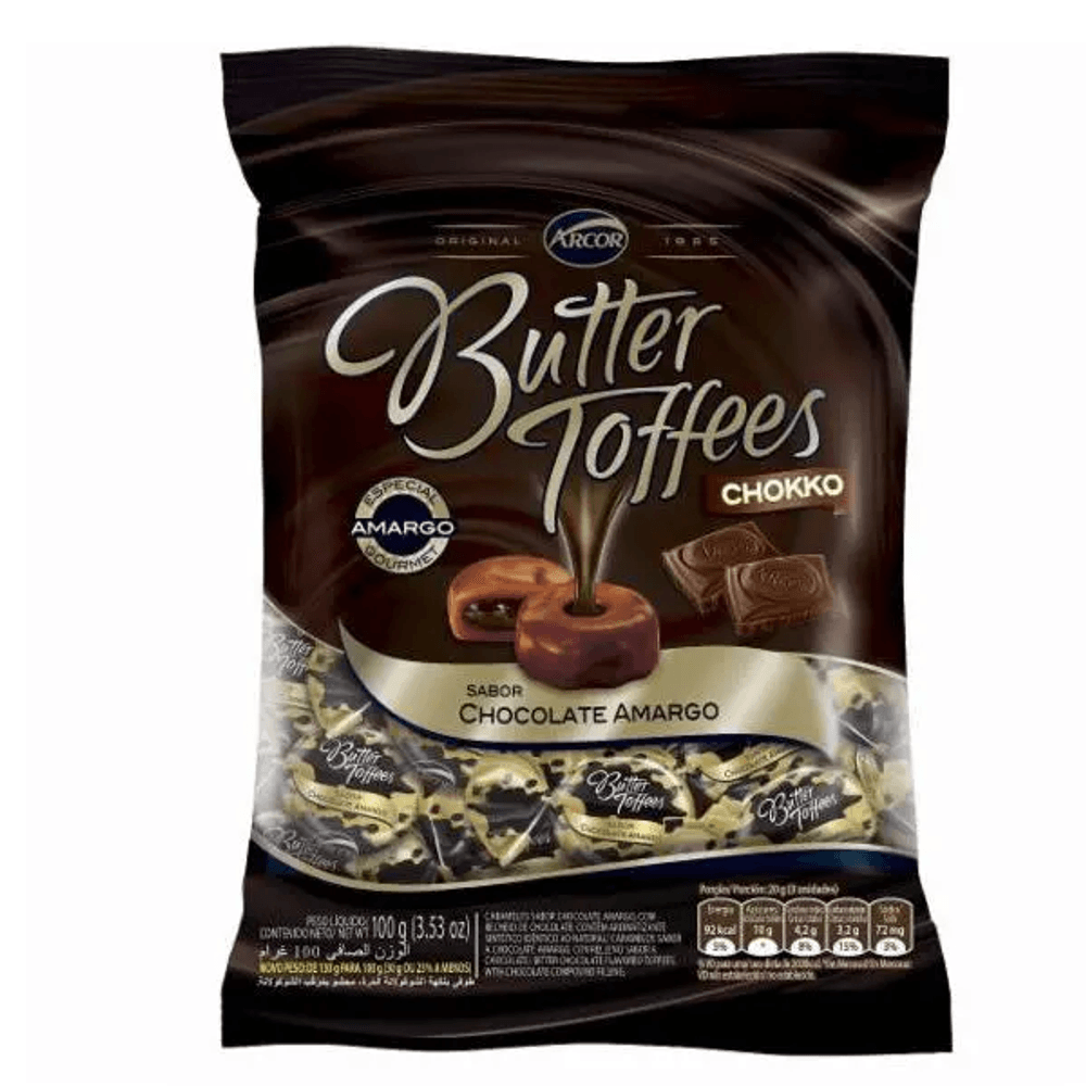 BALA BUTTER TOFFEES ARCOR CHOCOLATE AMARGO 100G - Cordeiro Supermercado