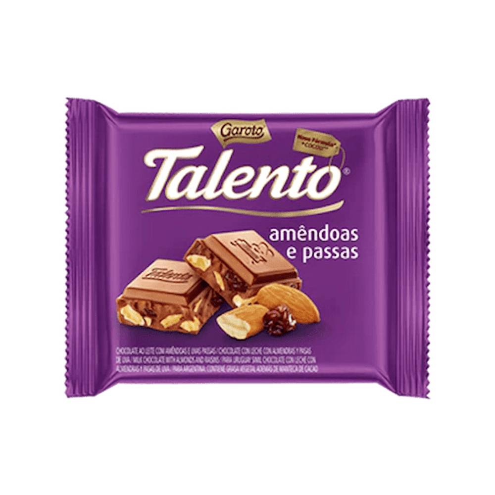 Chocolate Barra Talento Garoto 85g Amendoas Passas Cordeiro Supermercado 