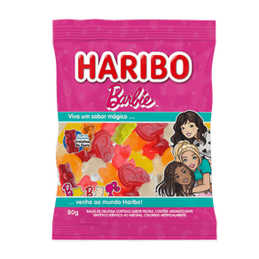 Bala-de-Gelatina-Frutas-Barbie-e-Ursinhos-de-Ouro-Haribo-Pacote-80g