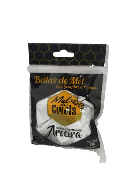 BALA DE MEL COM GENGIBRE E PROPOLIS DAS GERAIS 38G 10UN